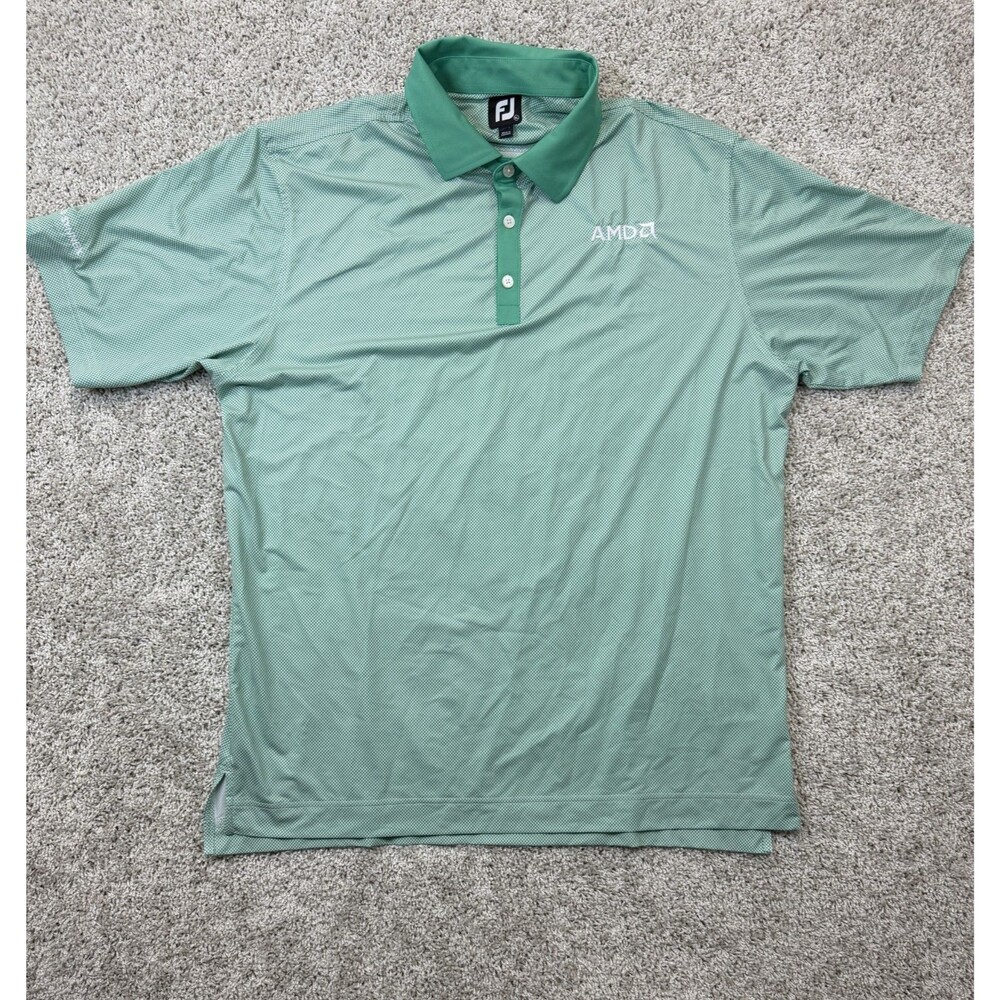 FootJoy FJ Mens XL AMD Logo Green Performance Golf Polo Shirt Stretch